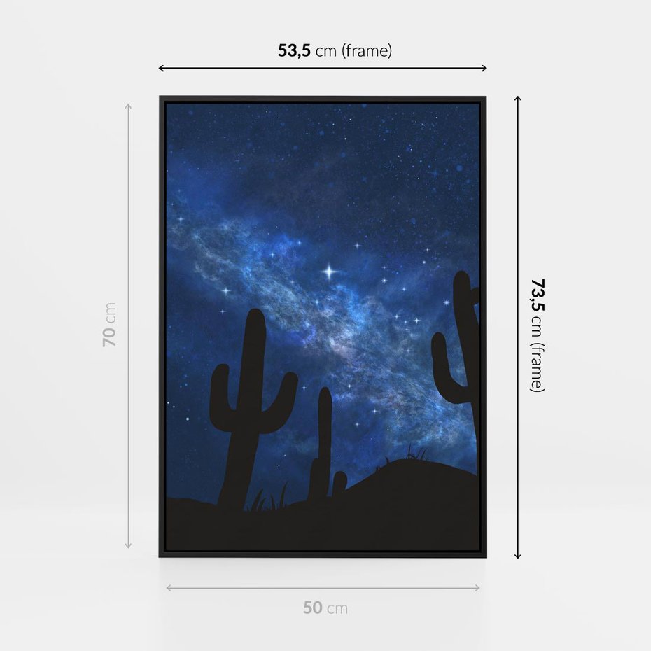 Obraz w ramie 50x70 - Nocne Tajemnice Pustyni - gwieździsta noc, granatowe niebo - rama czarna