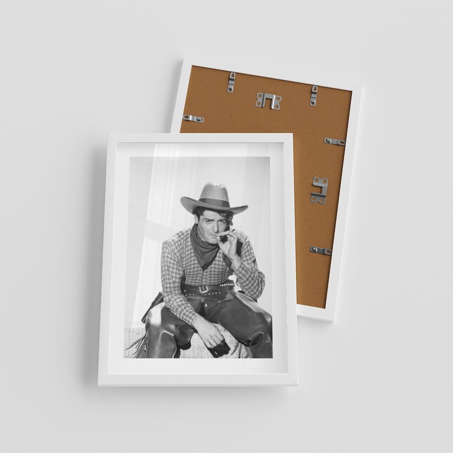 Plakat w ramie 30x40 - Dziki Zachód - retro zdjęcie, czarno białe - rama biała