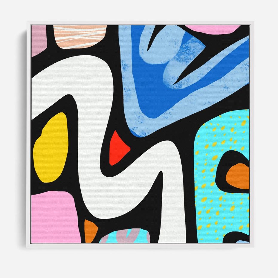 Obraz w ramie 80x80 - Komiksowe Formy - abstrakcyjne formy, komiksowy styl - rama biała