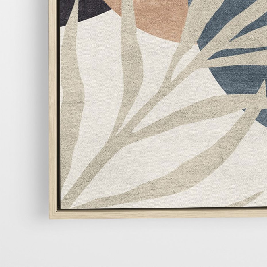 Obraz w ramie 70x100 - Symfonia skradzionych chwil - cienie liści palmy, beżowe tłó - rama drewno