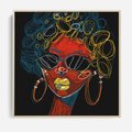 Obraz w ramie 50x50 - Kolorowe Wibracje Rzeczywistości - abstrakcyjny portret kobiety, twarz - rama drewno