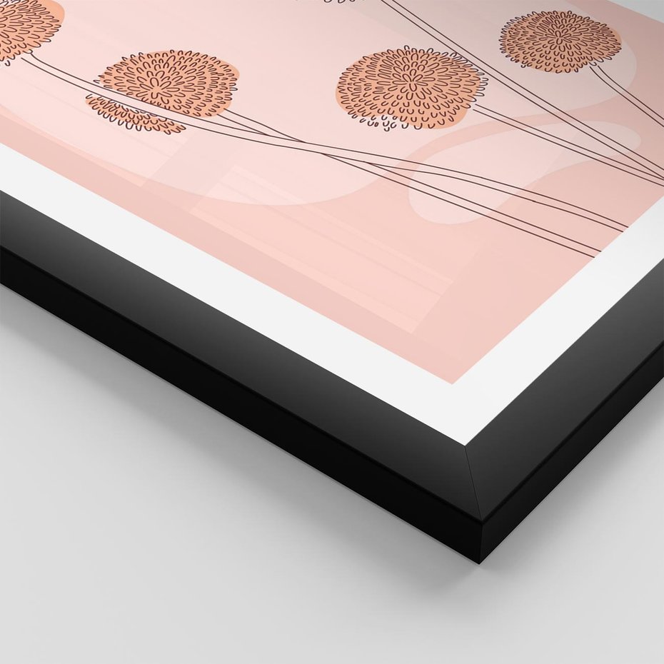 Plakat w ramie 30x40 - Rozkwitające Emocje - minimalistyczny plakat, pudrowe kwiaty - rama czarna