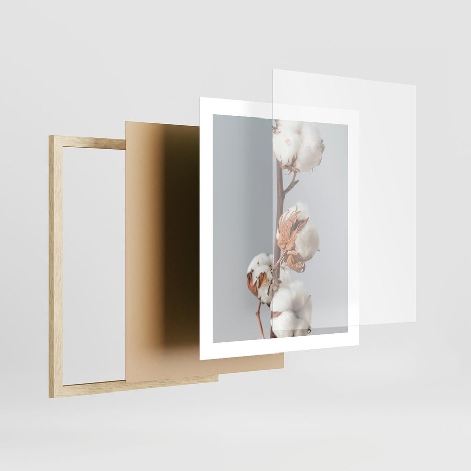 Plakat w ramie 40x50 - Bawełniana boho miękkość - bawełna, boho - rama drewno