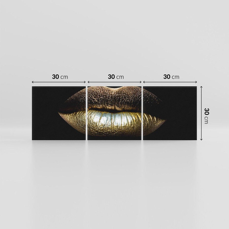 Obraz na płótnie 90x30 - Złote usta pełne tajemnic - usta, złoto