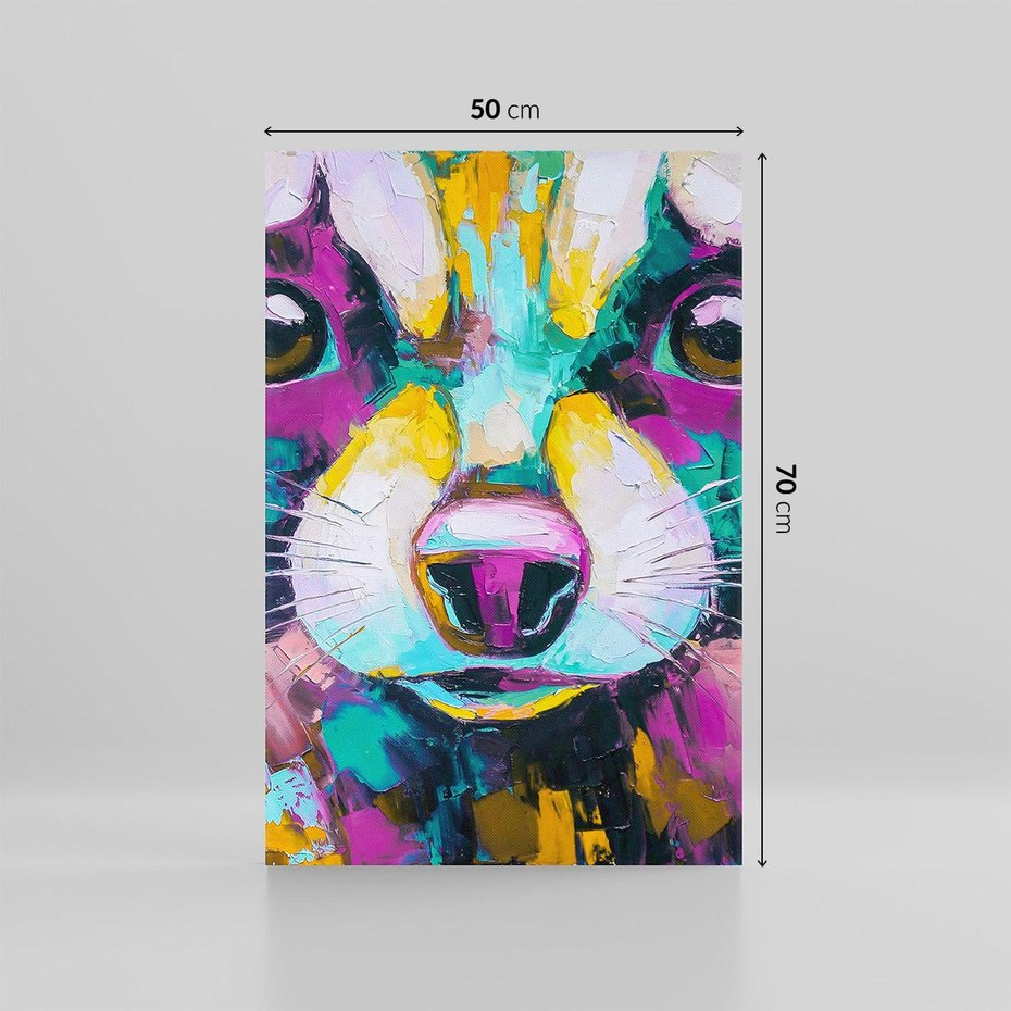 Obraz na płótnie 50x70 - Przebudzenie snu artysty - zbliżenie, kolorowy portret szopa pracza