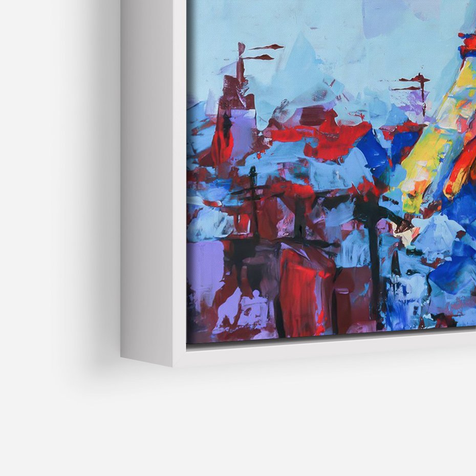 Obraz w ramie 80x120 - Paryska Wieża - olejny abstrakcyjny obraz, wieża eiffla - rama biała