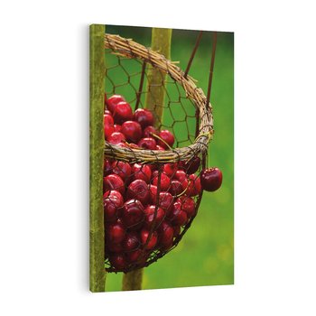 Obraz na płótnie 80x120 - Czereśnie w Koszyku Owocowy Skarb - czereśnie, koszyk