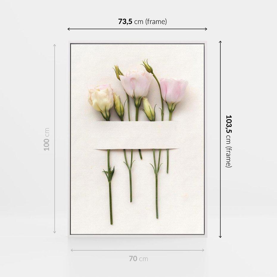 Obraz w ramie 70x100 - Białe kwiatowe uniesienia - białe, kwiaty - rama biała