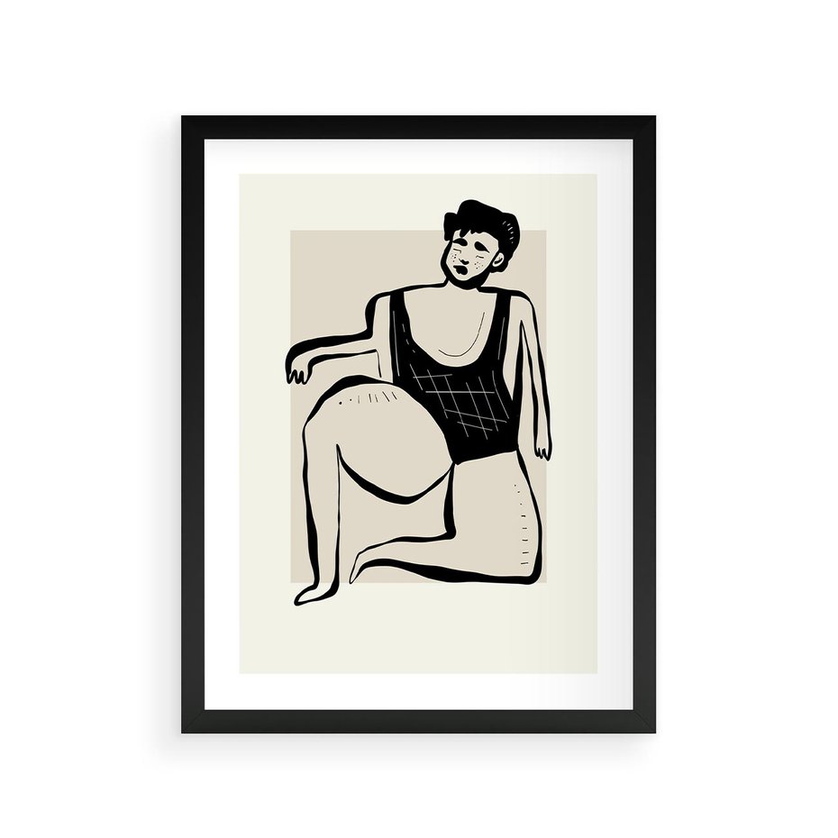 Plakat w ramie 30x40 - Szkic Kobiety w Czerni i Bieli - grafika, modern - rama czarna
