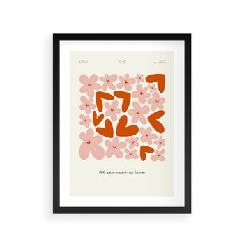 Plakat w ramie 40x50 - Miłość w Kompozycji - grafika, kompozycja kwiaty i serca - rama czarna
