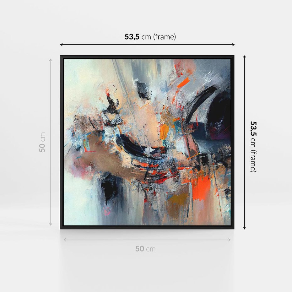Obraz w ramie 50x50 - Kontrapunkty zatajonych uczuć - dynamiczna abstrakcja, bałagan na płótnie - rama czarna