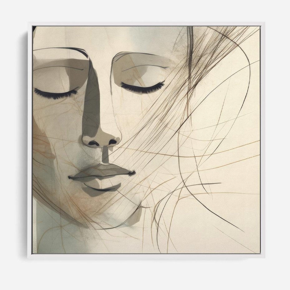 Obraz w ramie 80x80 - Tylko Zamknij Oczy - twarz kobiety, zamknięte oczy - rama biała