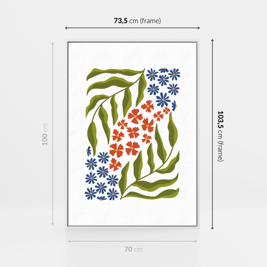 Obraz w ramie 70x100 - Splątane Granice - kwiaty, sztuka nowoczesna - rama biała