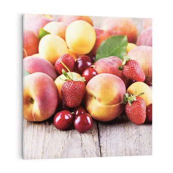 Obraz na płótnie 40x40 - brzoskwinie i wiśnie - owoce, brzoskwinie