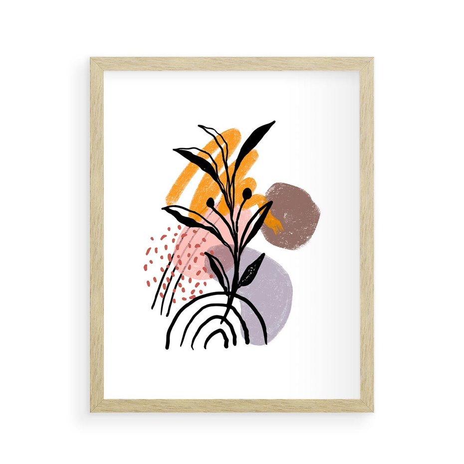 Plakat w ramie 40x50 - Migocące Bezgraniczności - abstrakcyjna sztuka, liść monstery - rama drewno