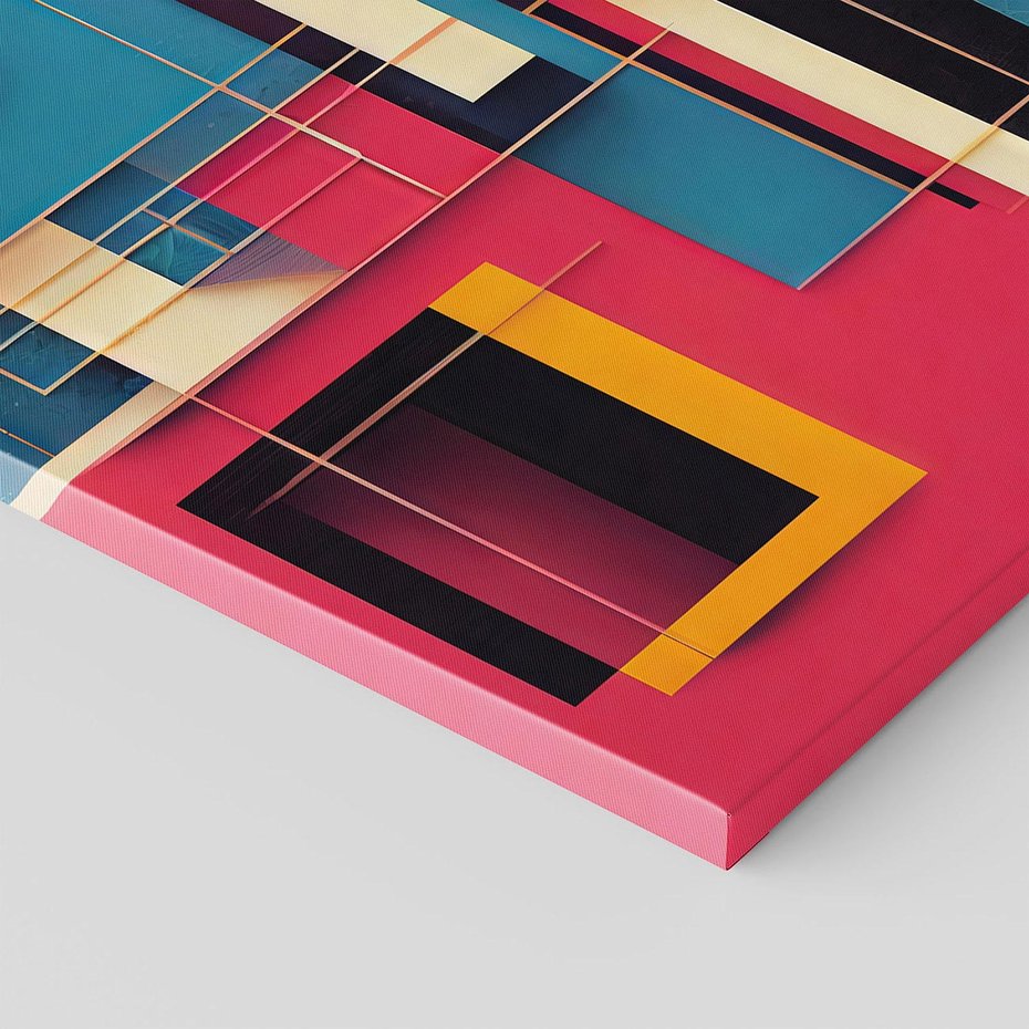 Obraz na płótnie 120x80 - Przejście przez labirynt myśli - kolorowa abstrakcja, instalacja z prostokątów i linni