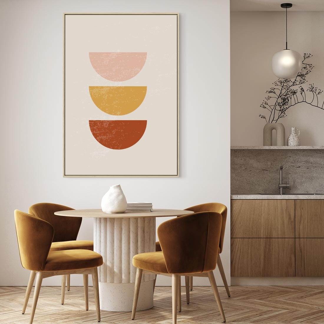 Obraz w ramie 80x120 - Geometryczne Wibracje - boho plakat, geometryczny - rama drewno