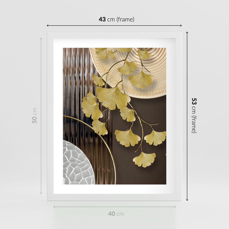 Plakat w ramie 40x50 - Magia Jesieni - złote, liście - rama biała