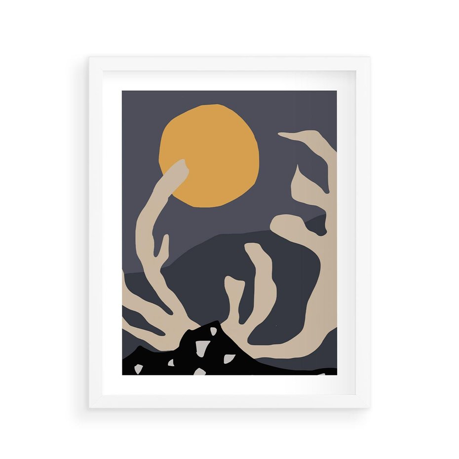 Plakat w ramie 40x50 - Tajemniczy Księżyc - nowoczesna sztuka, plakat - rama biała