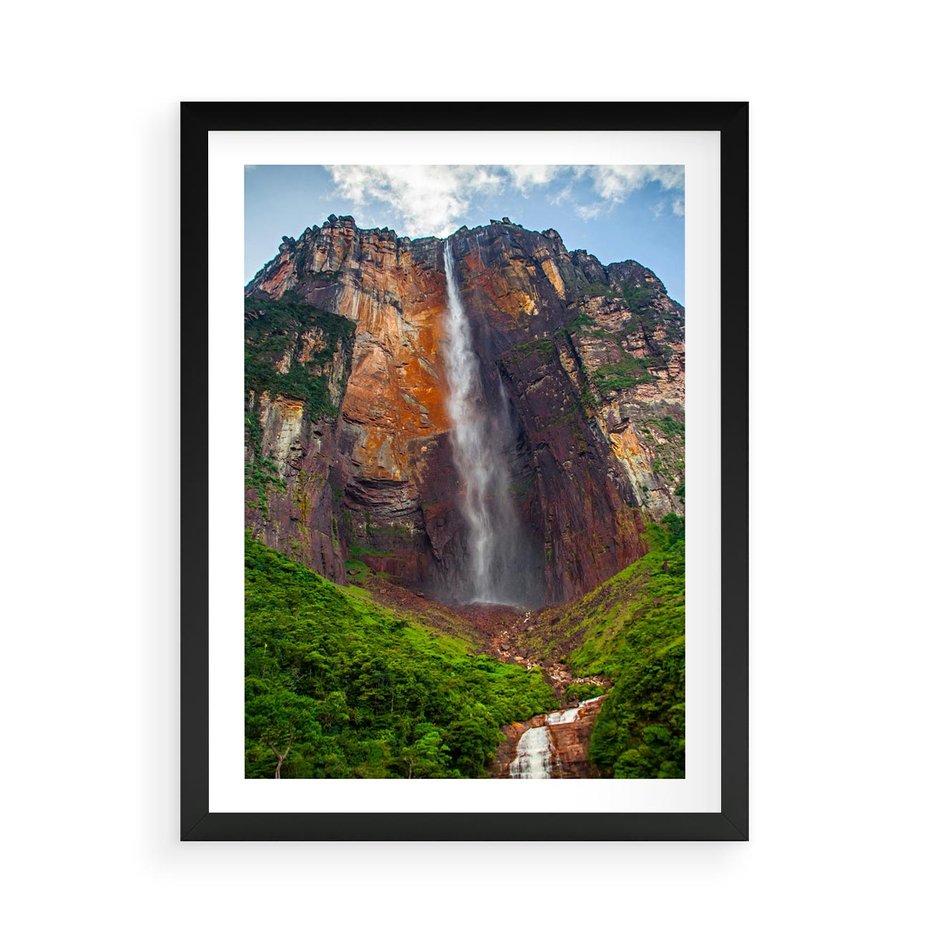Plakat w ramie 50x70 - Górska siła wodospadów - wodospad, góra - rama czarna