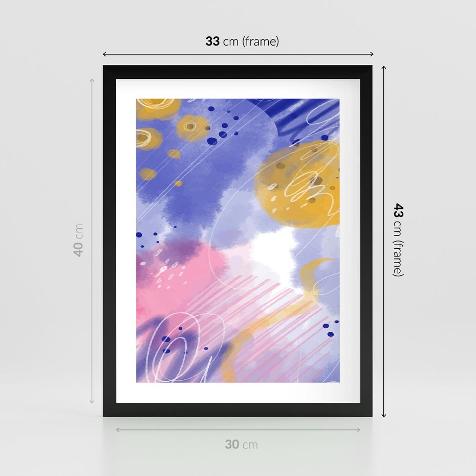Plakat w ramie 30x40 - Rozbijające Plamy - abstrakcyjny plakat, pastelowe kolory - rama czarna