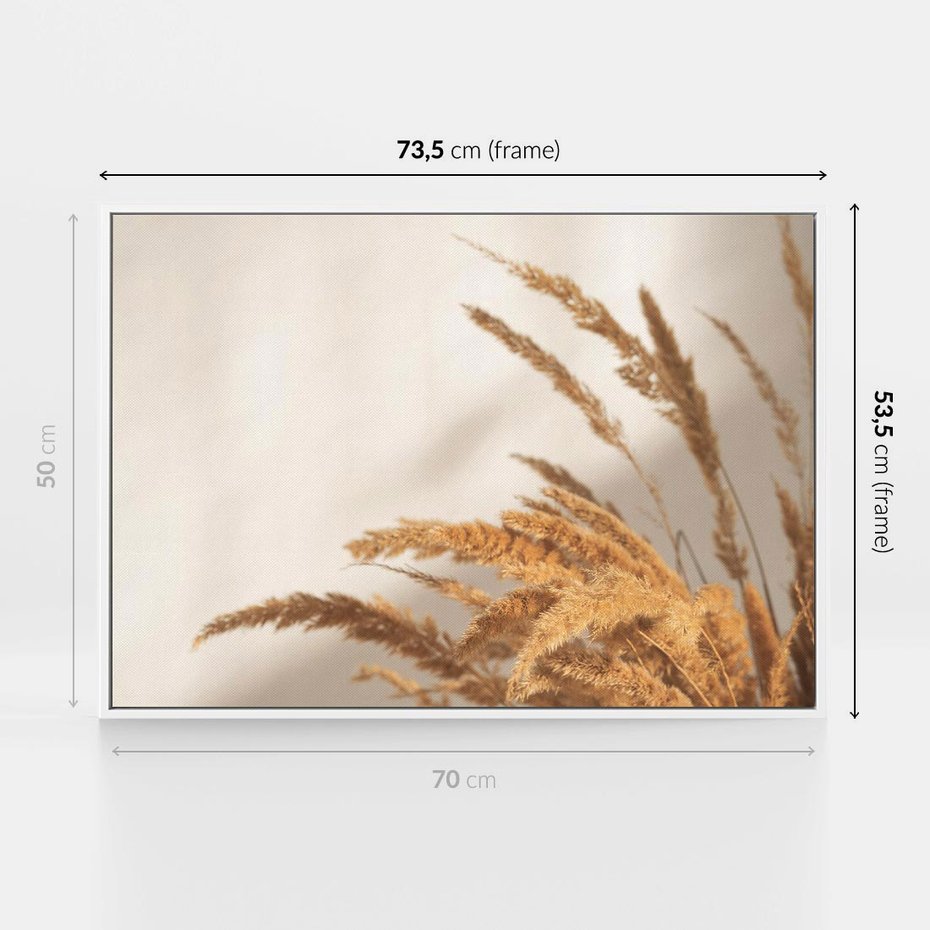 Obraz w ramie 70x50 - Swobodne trawy boho - boho, suche - rama biała