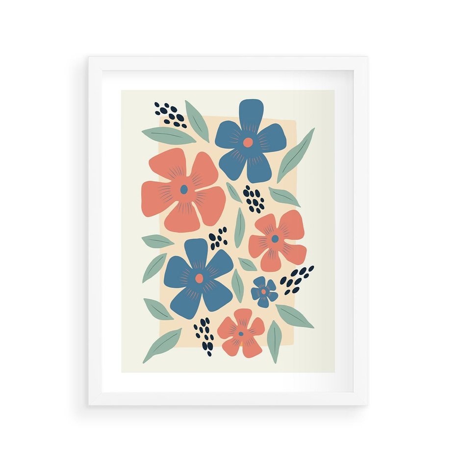 Plakat w ramie 40x50 - Kolorowe Pasmo - kwiaty, nowoczesna abstrakcja - rama biała