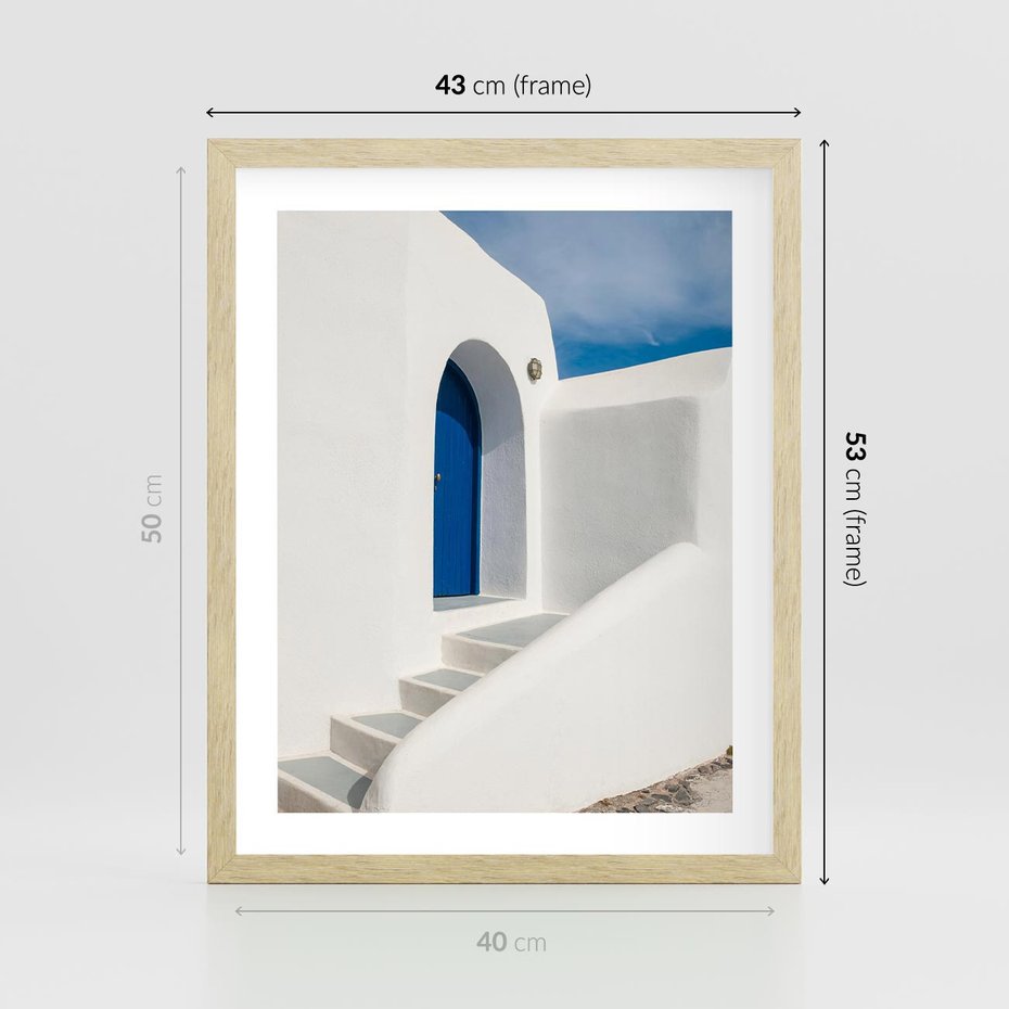 Plakat w ramie 40x50 - Powitanie Wyspy - Santorini, drzwi - rama drewno