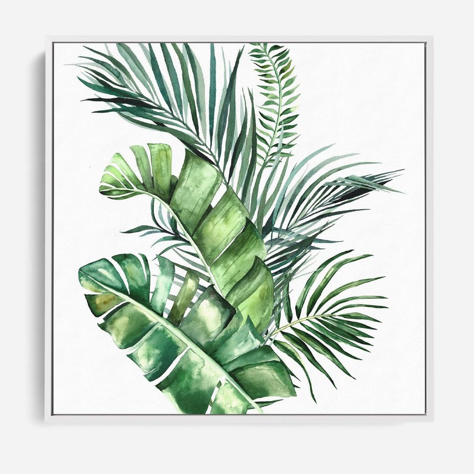 Obraz w ramie 50x50 - Piękno Złotej Rośliny - złote, liście - rama biała