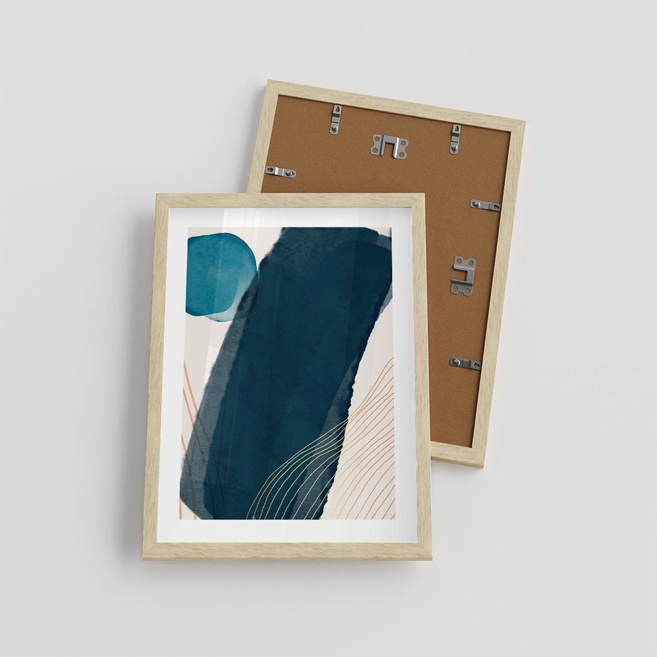 Plakat w ramie 30x40 - Nocne Widzenia - abstrakcyjna granatowa plama, akwarela - rama drewno