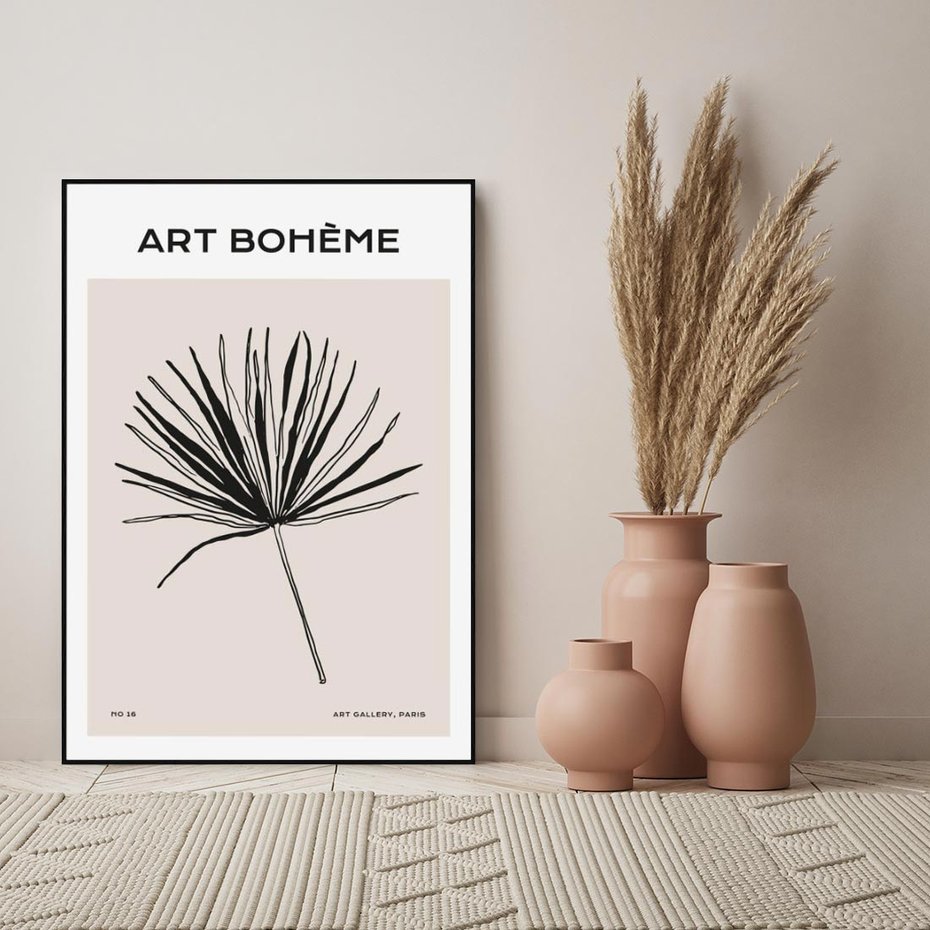 Obraz w ramie 50x70 - Rozkwitające Boho Kształty - boho sztuka, plakat - rama czarna