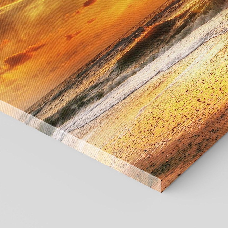 Obraz na płótnie 70x50 - Plaża Morza i Fale Zachodu Słońca - plaża, morze