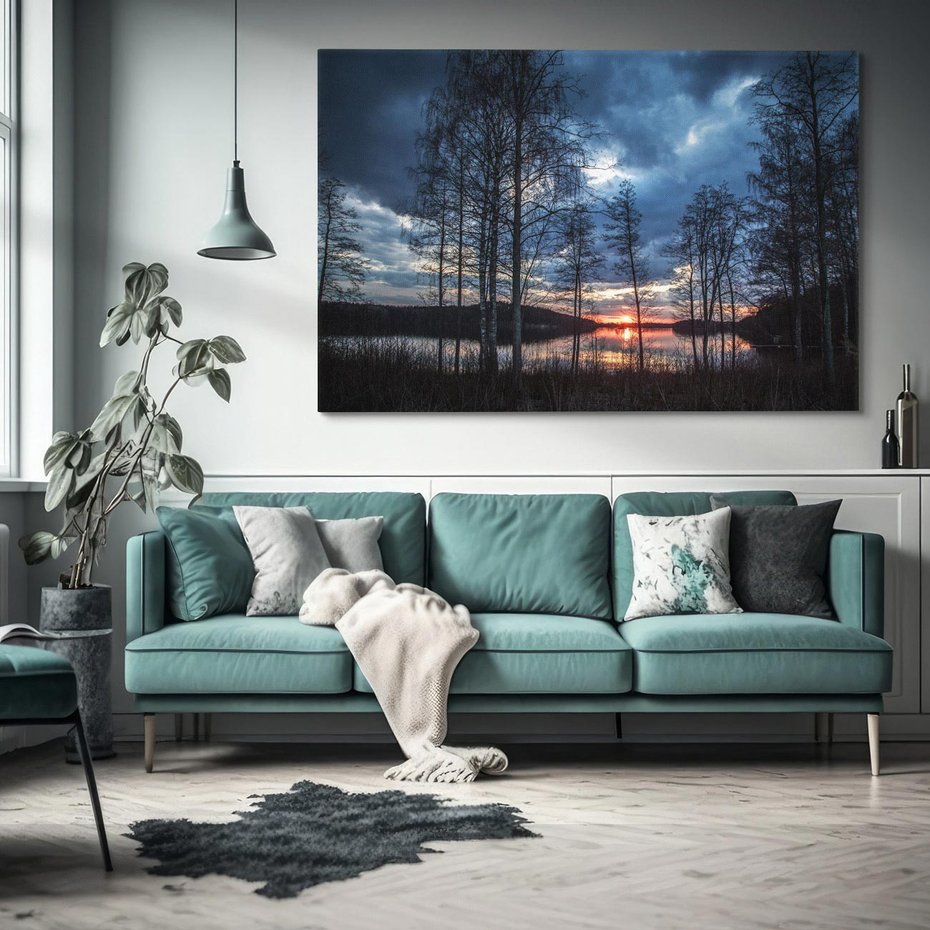 Obraz na płótnie 70x50 - Złote odbicie zachodu słońca na jeziorze - zachód, słońca