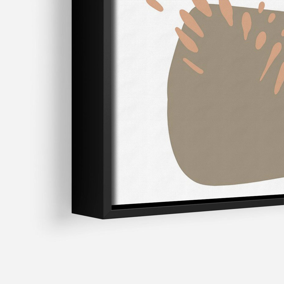 Obraz w ramie 70x100 - Taniec Plam - abstrakcyjna kompozycja z kropek kresek i kółek, odcienie brązu i beżu - rama czarna