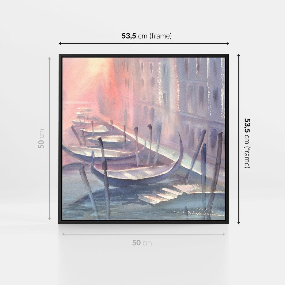 Obraz w ramie 50x50 - Romantyczne Zachody - akwarelowy rysunek, stonowane pastelowe kolory - rama czarna