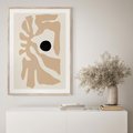 Plakat w ramie 40x50 - Eksploracja Abstrakcji - beżowa absrakcyjna kompozycja, czarny akcent - rama drewno
