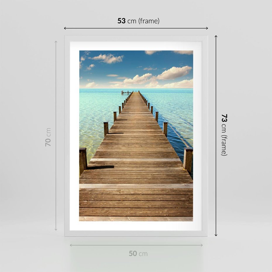 Plakat w ramie 50x70 - Pomost nad morską przestrzenią - pomost, morze - rama biała