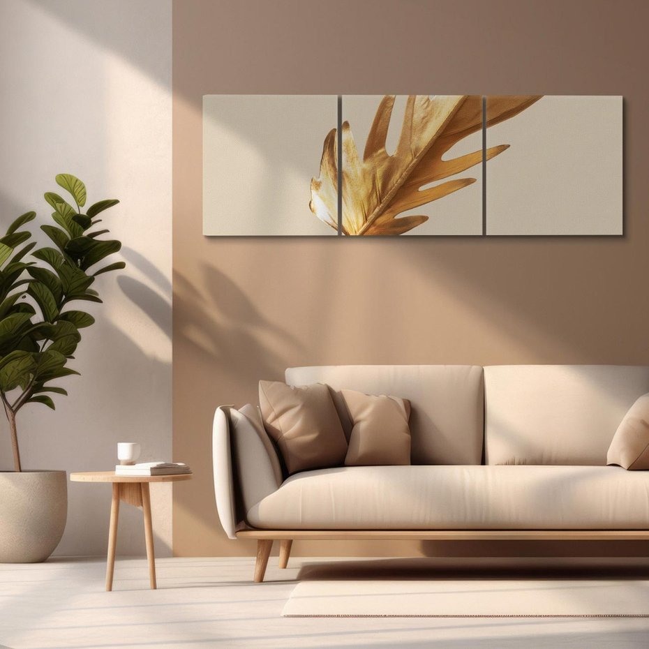 Obraz na płótnie 150x50 - Piękno w Detalu - złoty, liść