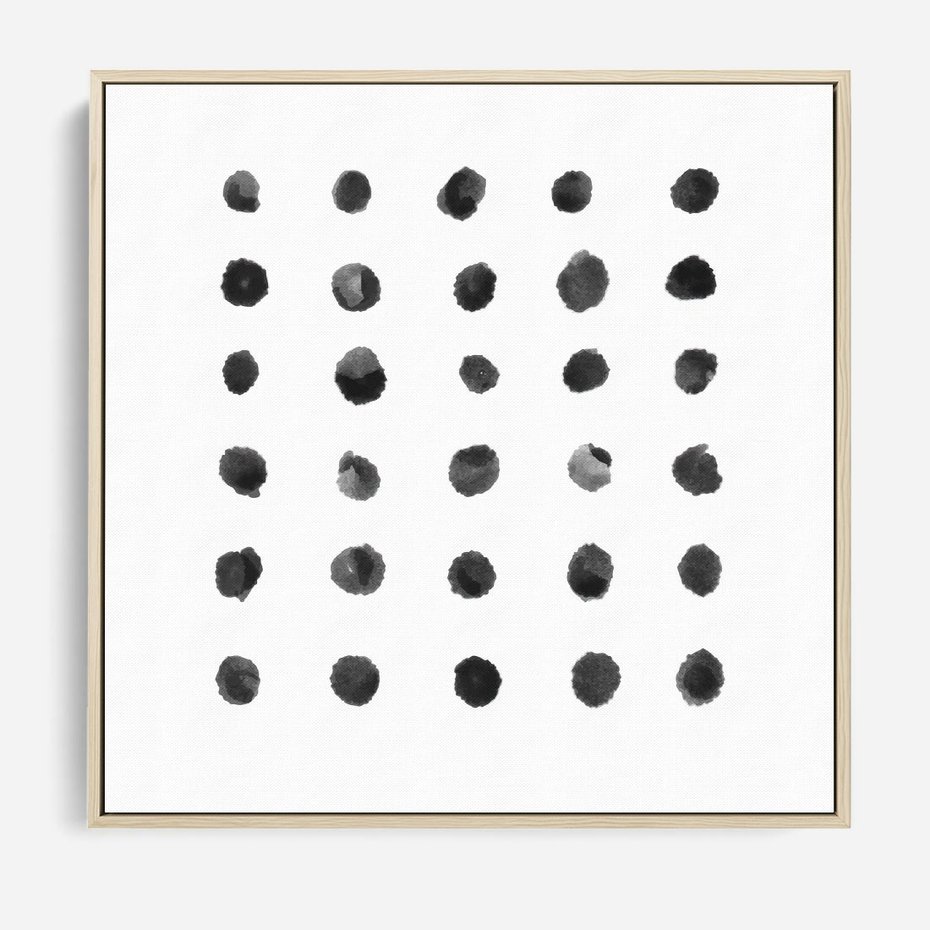 Obraz w ramie 80x80 - Boho Sztuka Wolości - minimalistyczny plakat, czarne kropki na białymtle - rama drewno