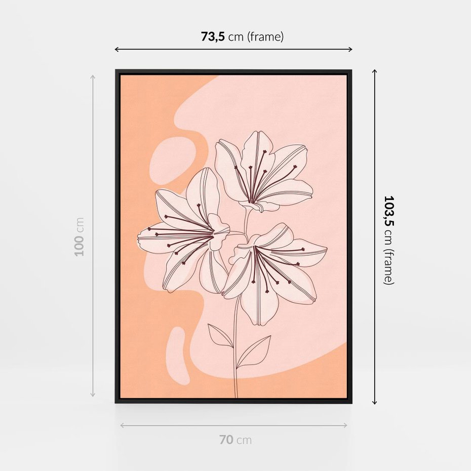 Obraz w ramie 70x100 - Kwiatowa Harmonia - minimalistyczny plakat, pudrowe kwiaty - rama czarna