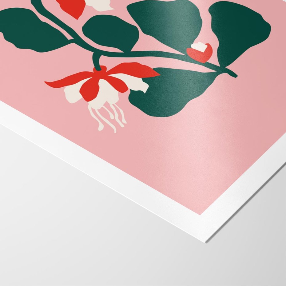 Plakat bez ramy 21x30 - Migotliwa Kreatywność - abstrakcyjne kwiaty, różowe tło