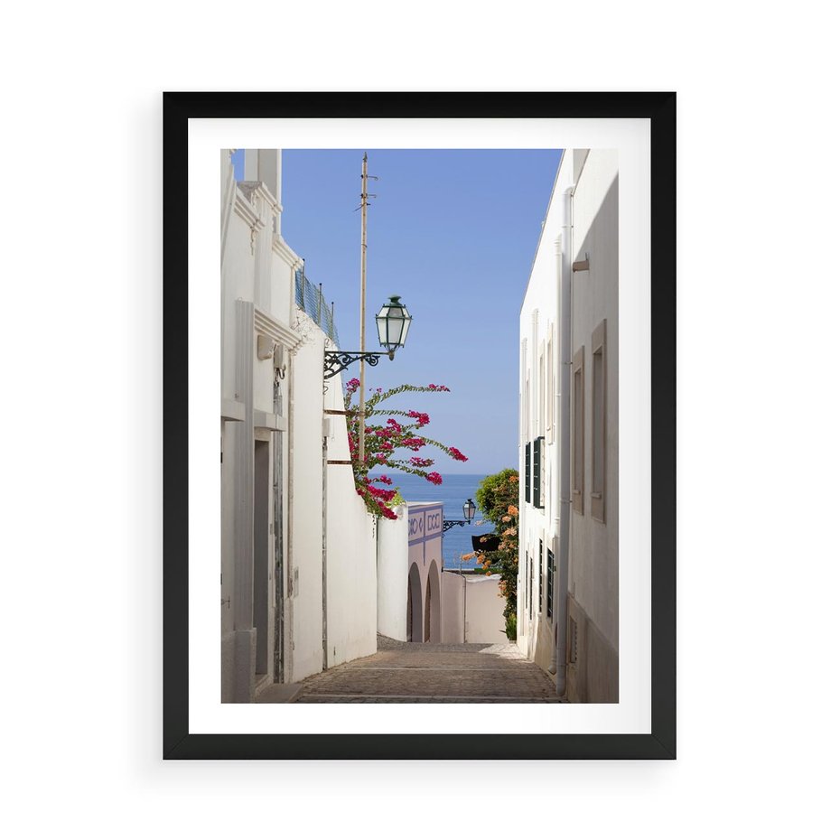Plakat w ramie 50x70 - Podróże w Czasie: Perspektywiczna Uliczka - uliczka, perspektywa - rama czarna