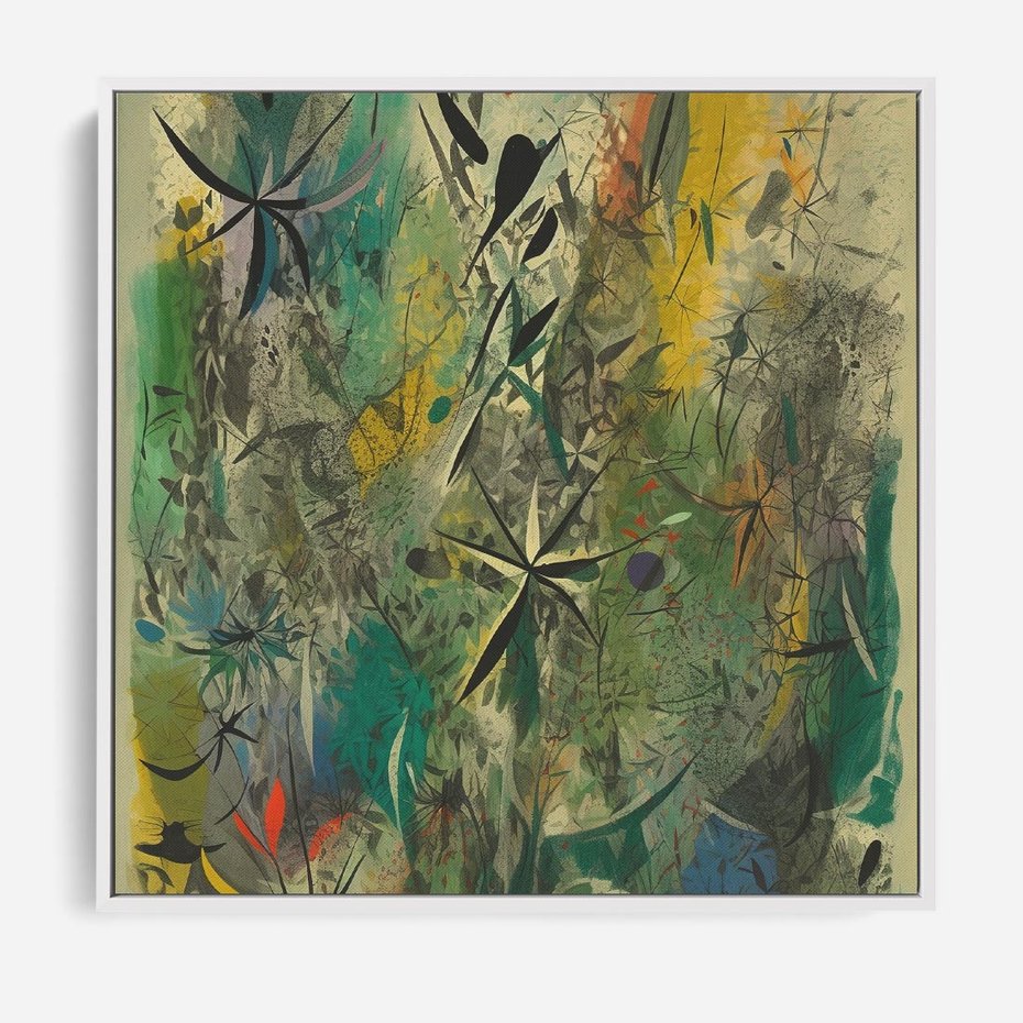 Obraz w ramie 50x50 - Tajemnicze Konstrukcje Form - abstrakcyjny obraz, mnogość kolorów - rama biała