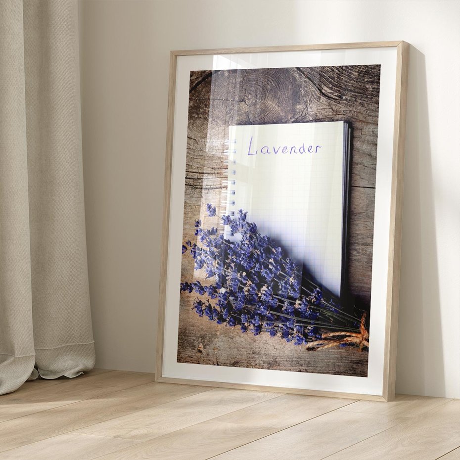 Plakat w ramie 40x50 - Lawendowa Magia - lawenda, fiolet - rama drewno