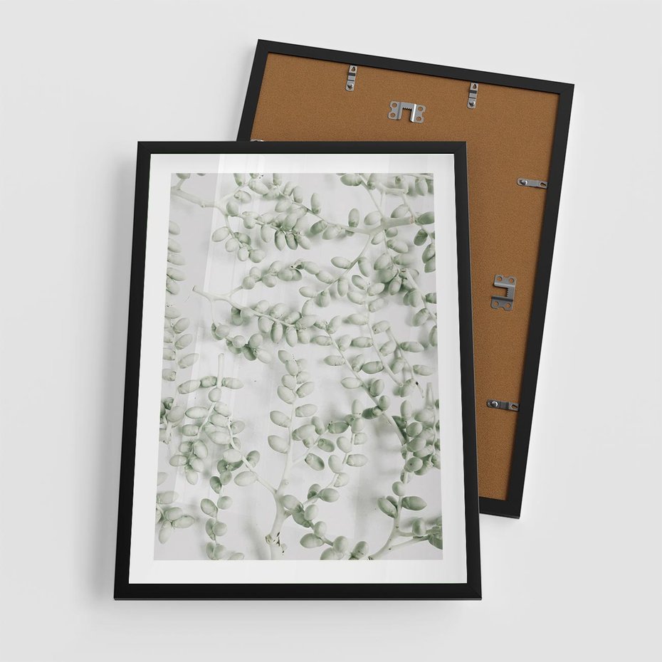 Plakat w ramie 50x70 - Delikatność Zieleni - zielone gałązki, listki - rama czarna