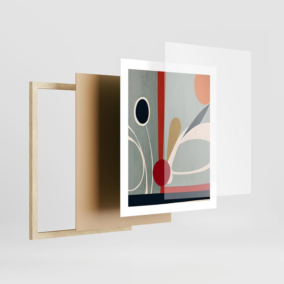 Plakat w ramie 40x50 - Harmonia Kolorowych Impulsów - abstrakcyjny obraz olejny, dziwne formy - rama drewno