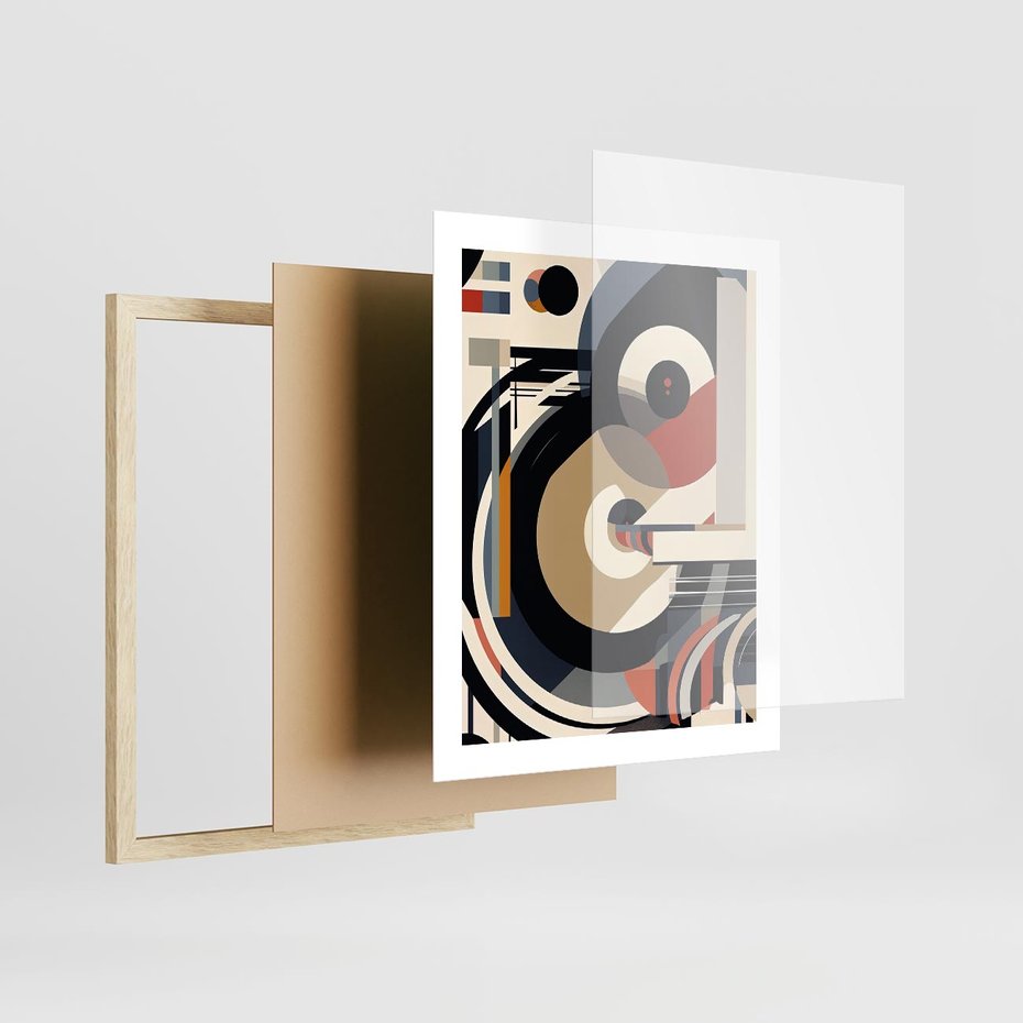 Plakat w ramie 40x50 - Wibracje Marzeń - abstrakcyjny obraz, geometryczne koła - rama drewno