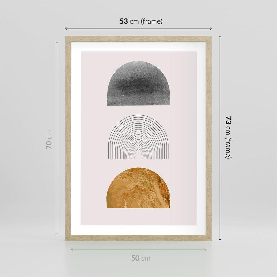 Plakat w ramie 50x70 - Piękno wGeometrycznych Kształtach i Złocie - nowoczesna geometryczna grafika, złote elementy - rama drewno