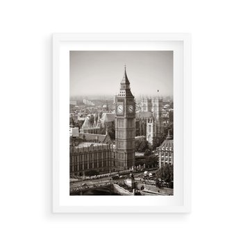 Plakat w ramie 50x70 - Magiczna esencja Londynu: Big Ben i miasto - Big Ben, Londyn - rama biała