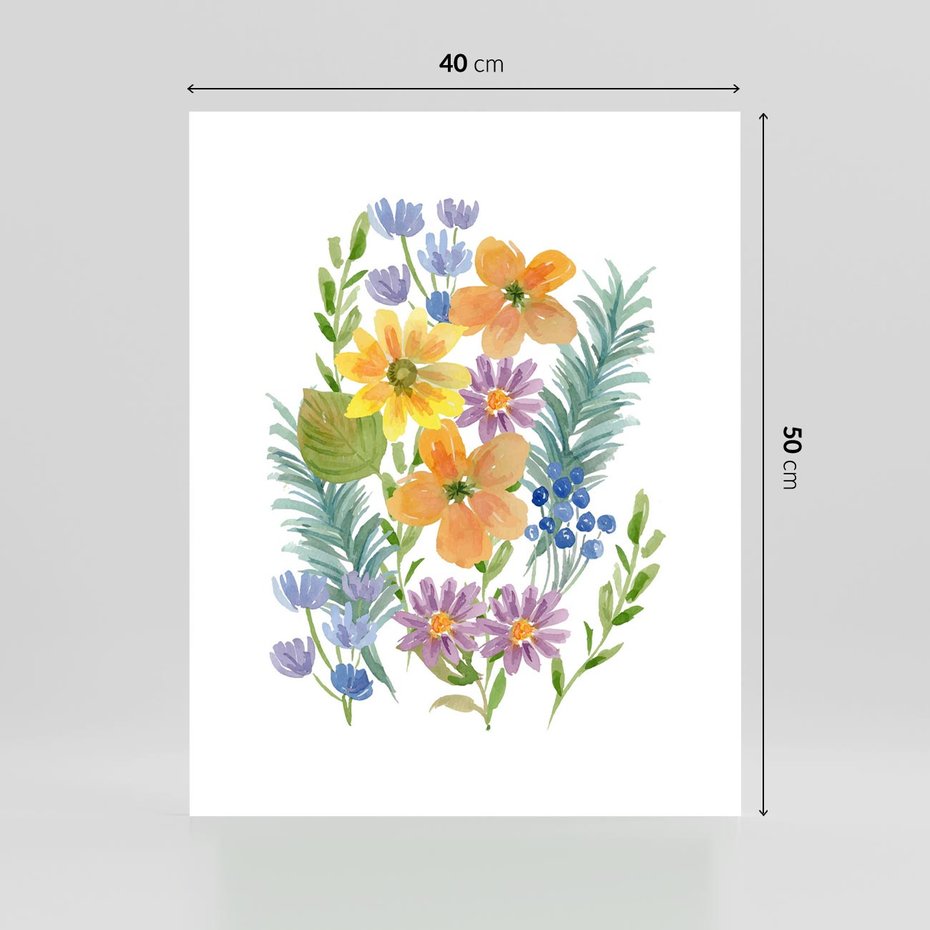 Plakat bez ramy 40x50 - Migocące Widoki Kwiatów - akwarelowe polne kwiaty, minimalistyczny plakat